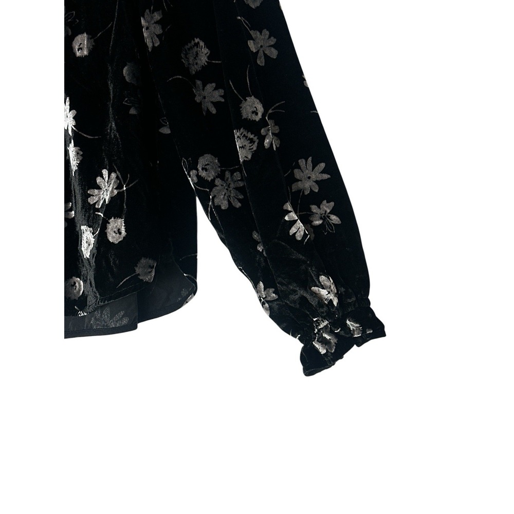 Pilcro By Anthropologie Top Women's XS Black Floral Velvet Long Sleeve Button - Picture 9 of 11